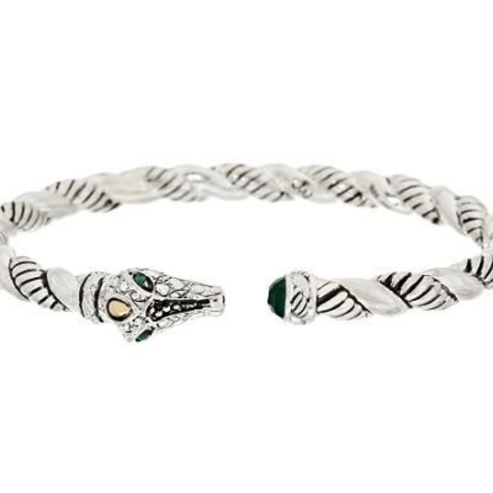 JAI John Hardy silver hinged bangle green agate